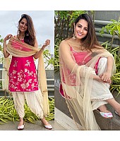 Pink and cream georgette embroidered dhoti suit
