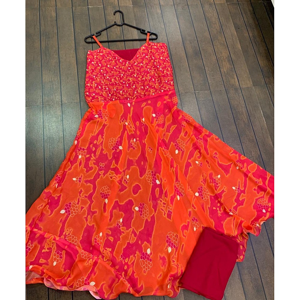 Pink and orange digital printed anarkali dress