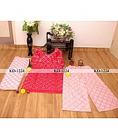 Pink and peach cotton paper mirror work plazzo suit