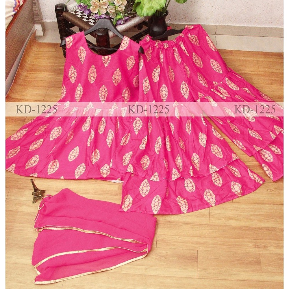 Pink crepe silk digital printed fancy plazzo suit
