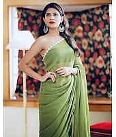 Pista green georgette plain regular wear saree