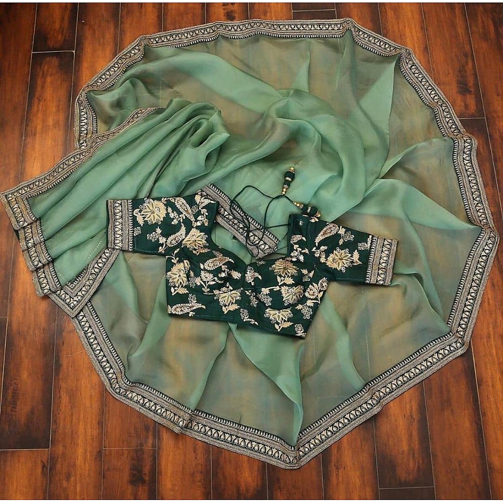 Pista green soft organza silk wedding saree