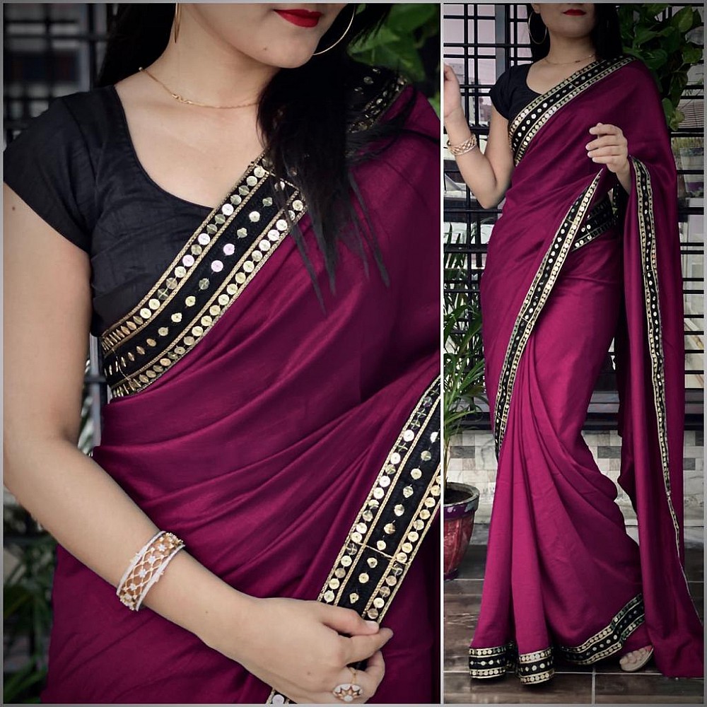 Party Wear Sarees : Purple vichitra silk sequence work partywear ...