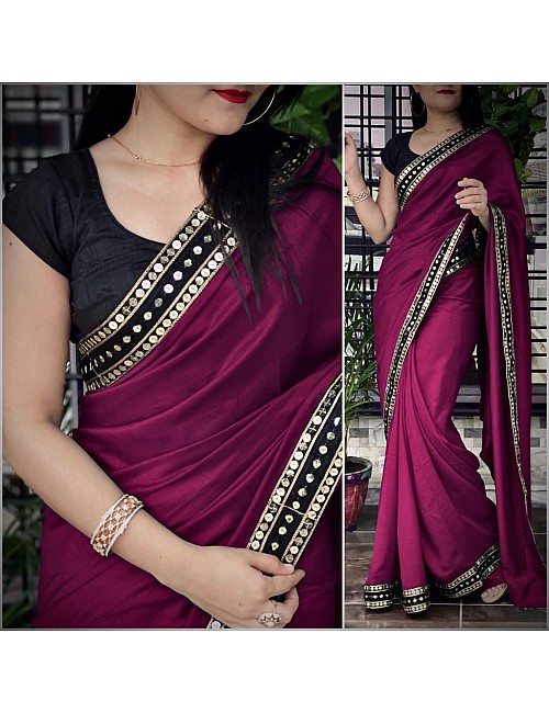 Purple vichitra silk sequence work partywear saree