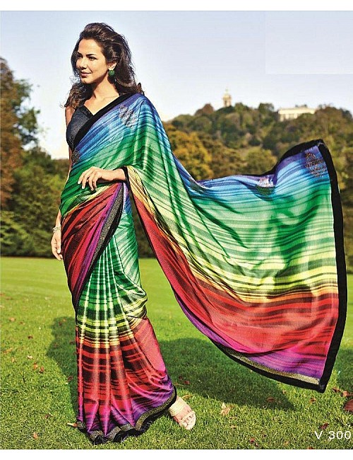 Rainbow ultra satin digital printed saree