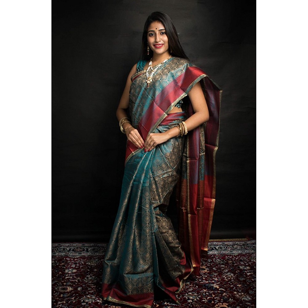 Rama soft Kanchipuram silk two tone saree