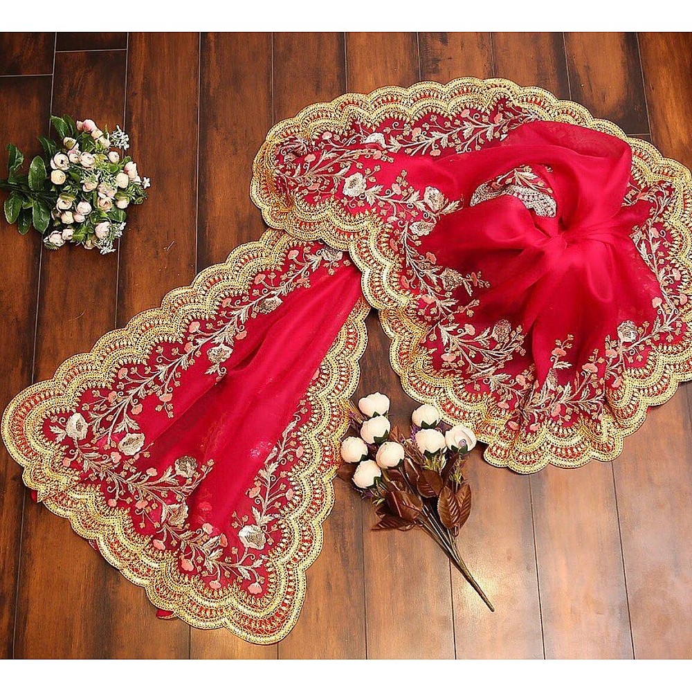 Red heavy embroidered wedding saree