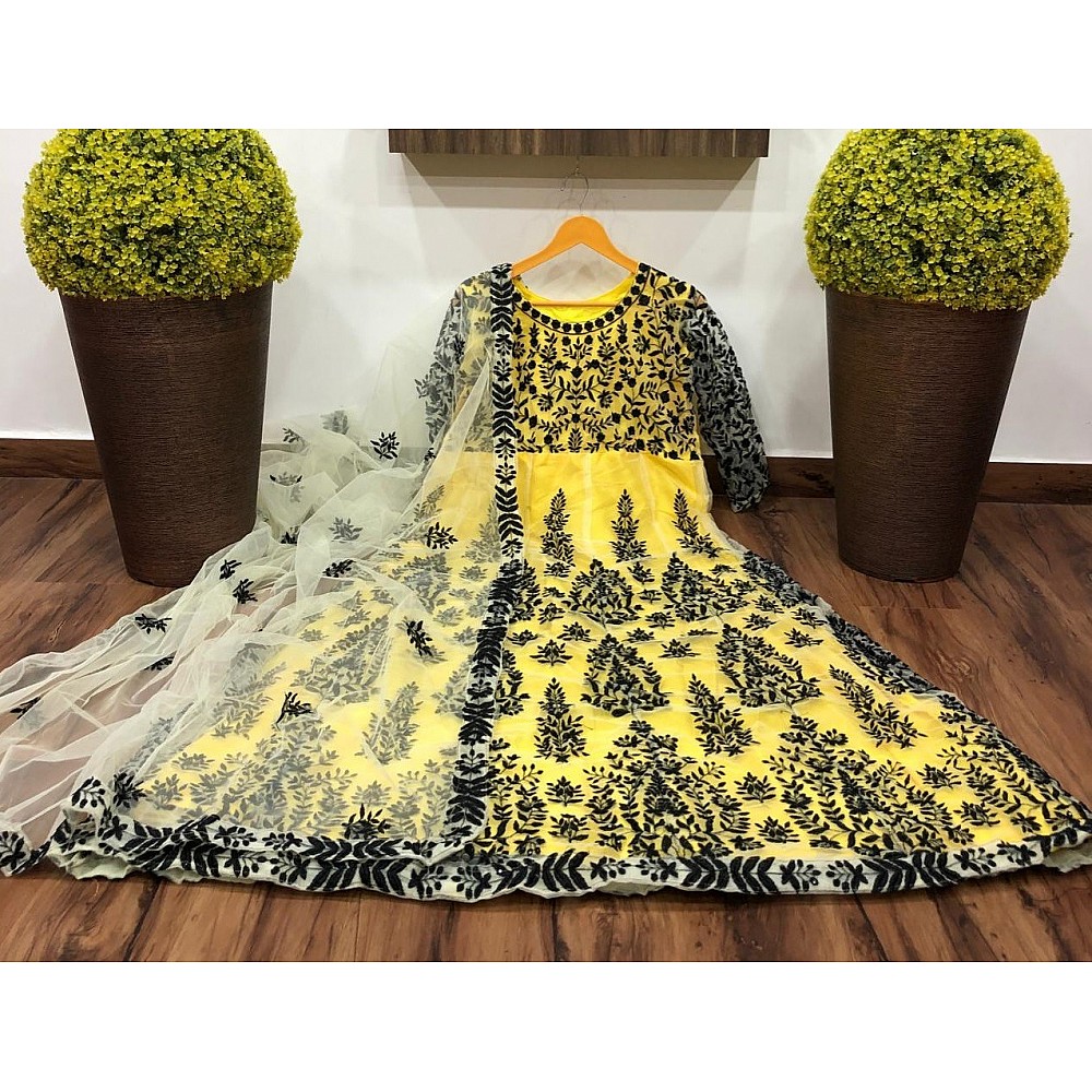 RT net embroidered gown with dupatta