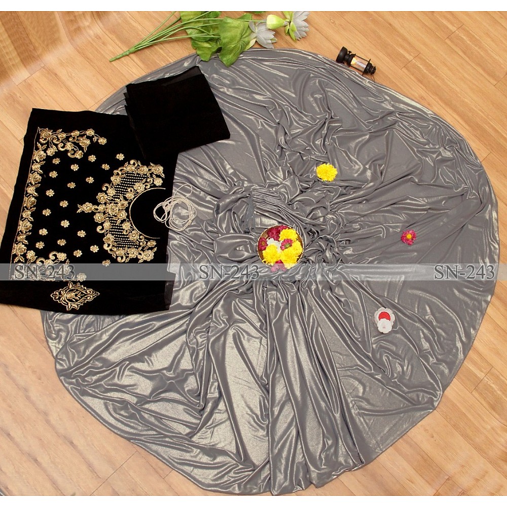 Shiny grey lycra silk partywear saree