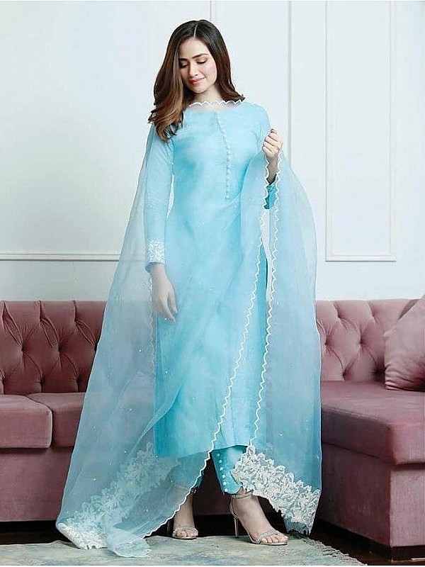 Buy SHAFNUFAB® WOMEN'S Net Punjabi Suit Semi Stitched Salwar Suit (Patiyala  Suit) (Patiyalasuit_SF201299 Blue Free Size) at Amazon.in