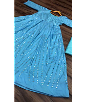 Sky blue tapeta silk paper mirror work gown
