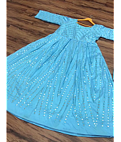 Sky blue tapeta silk paper mirror work gown