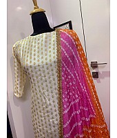 White banarasi jacquard silk salwar suit with bandhej dupatta