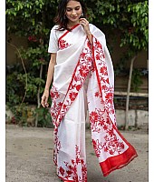 White heavy cotton silk digital printed saree