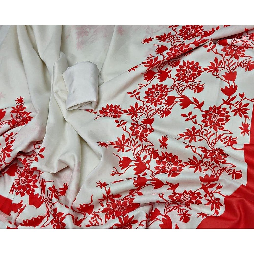 White heavy cotton silk digital printed saree