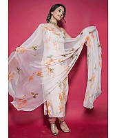 White tapeta silk digital printed salwar suit