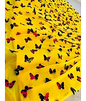 Yellow georgette butterfly embelished crop top lehenga