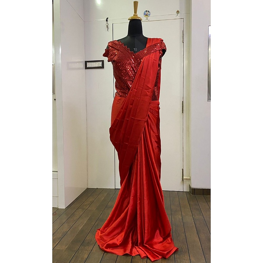 Red japan silk ready to wear partywear saree
