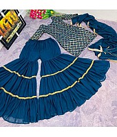 Rama blue georgette embroidered sharara salwar suit