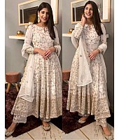 White georgette sequence embroidered anarkali suit