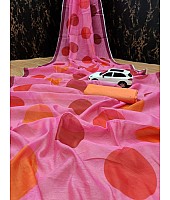 Baby pink cotton chanderi original digital printed work saree