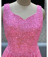 Baby pink full sequence work partywear gown