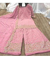 Baby pink georgette embroidered sequence work kurti with plazzo