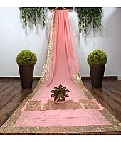 Baby pink georgette sequence with piping work saree