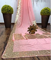 Baby pink georgette sequence with piping work saree
