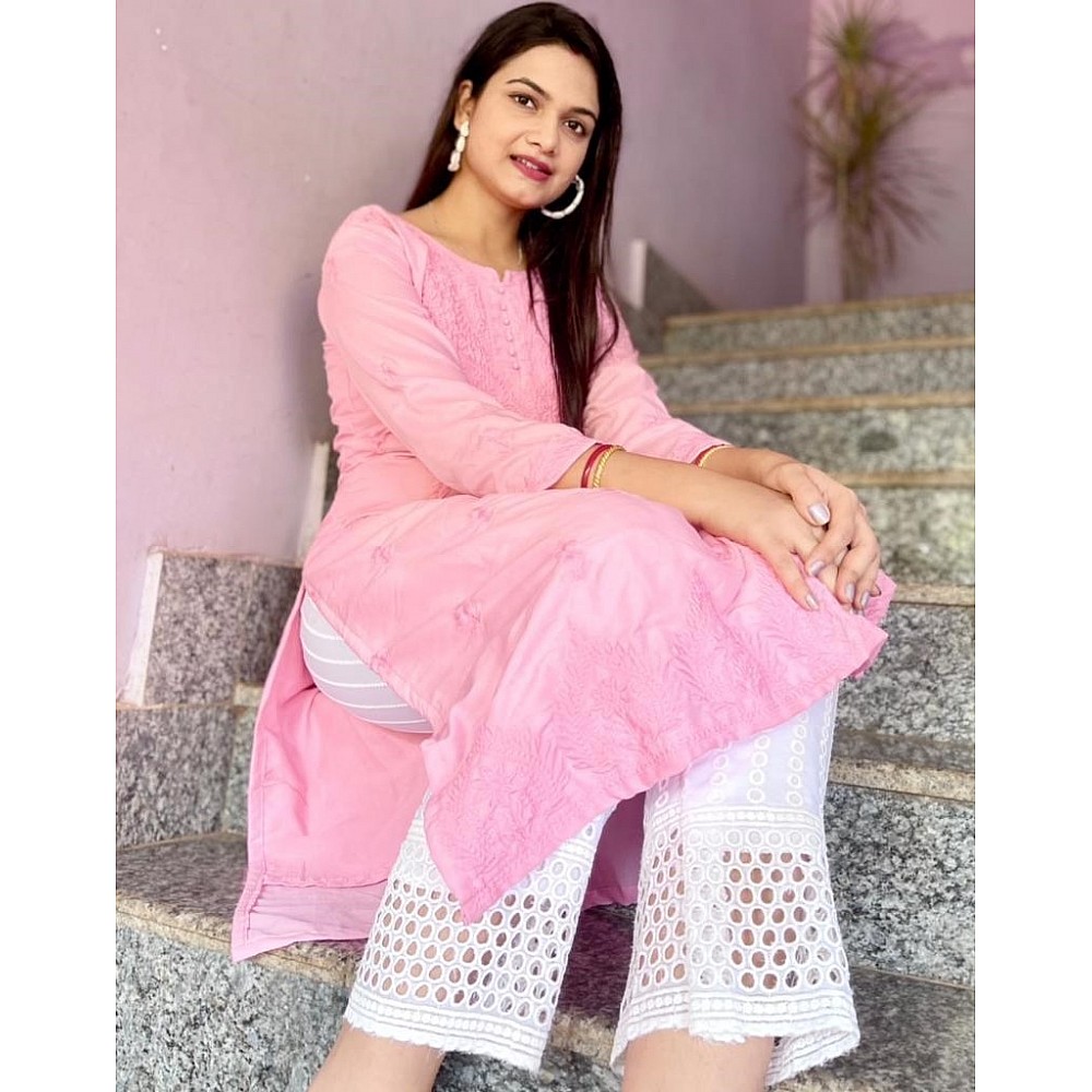 Baby pink maska cotton embroidered work salwar suit