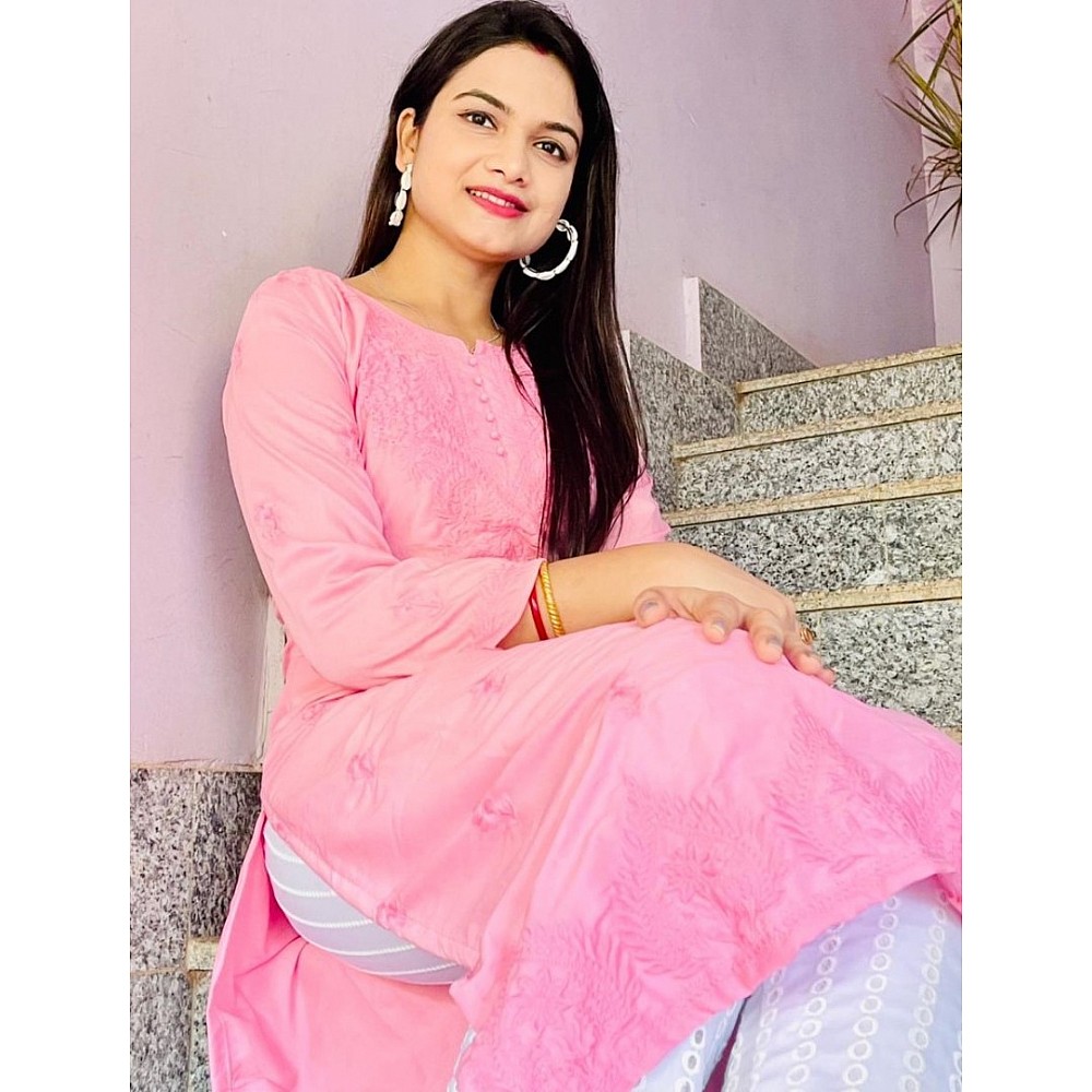 Baby pink maska cotton embroidered work salwar suit