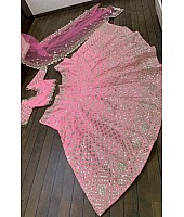 Baby pink mulberry silk paper mirror work wedding lehenga choli