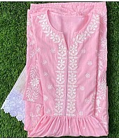 Baby pink muslin cotton embroidered with moti work plazzo suit