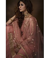 Baby pink soft net sequence thread work sharara salwar suit