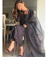 Black cotton embroidered salwar suit