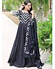 Black flax cotton with embroidered work party wear gown