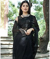Black georgette embroidered ceremonial saree
