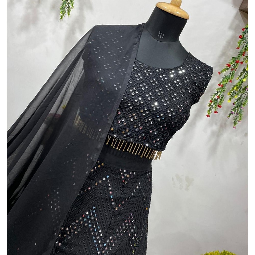 Black georgette embroidered with fancy latkan lehenga choli