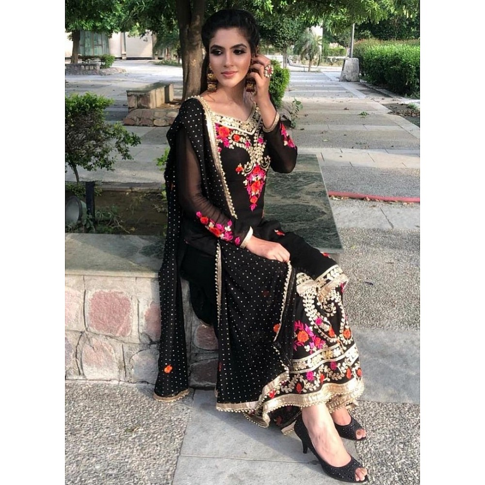 Salwar Suits : Black georgette embroidery worked salwar ...