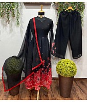 Black georgette floral printed anarkali suit