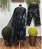 Black georgette flower printed anarkali suit