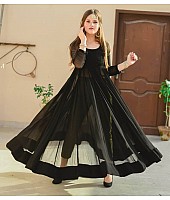 Black georgette gown with banarasi bottom