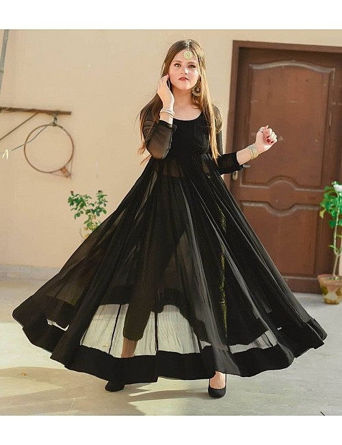 Black georgette gown with banarasi bottom 