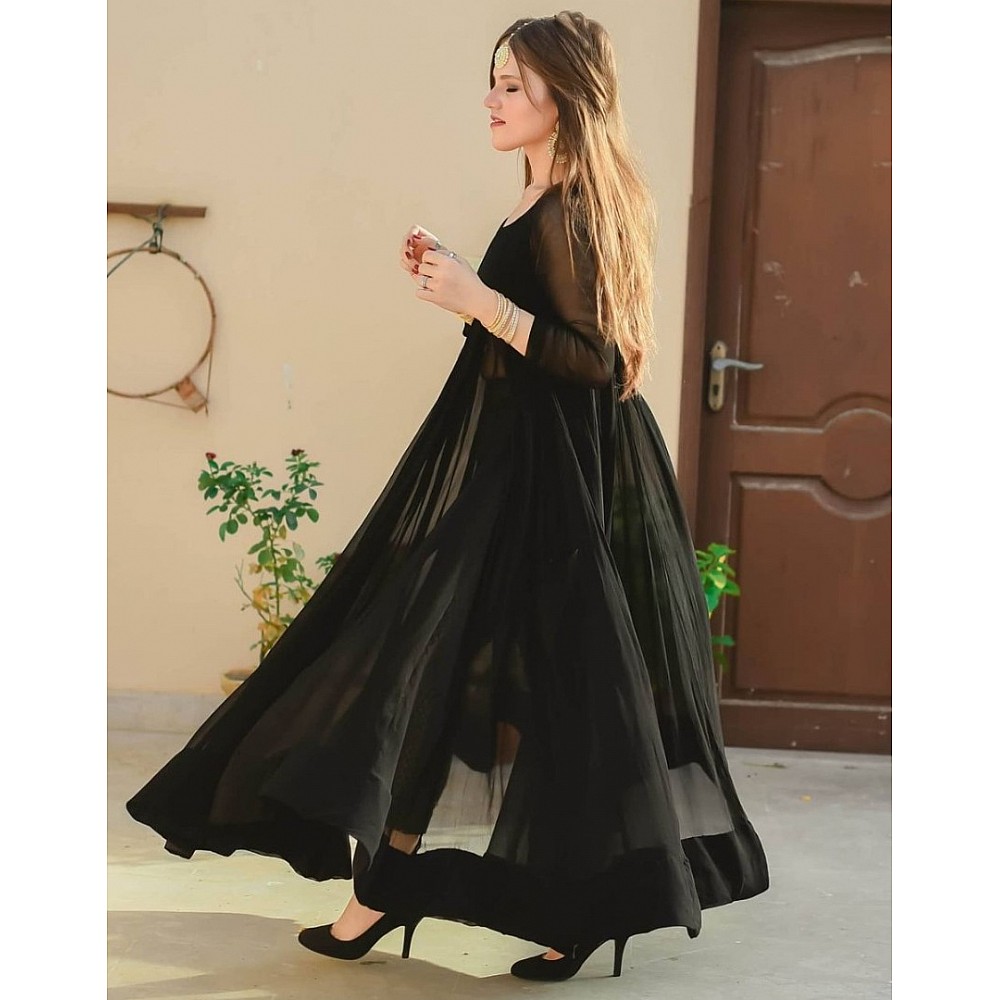 Black georgette gown with banarasi bottom