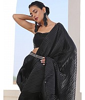 Black georgette pleated partywear saree