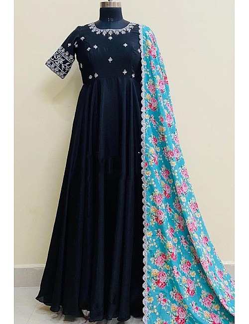 Black heavy georgette embroidered work party wear gown