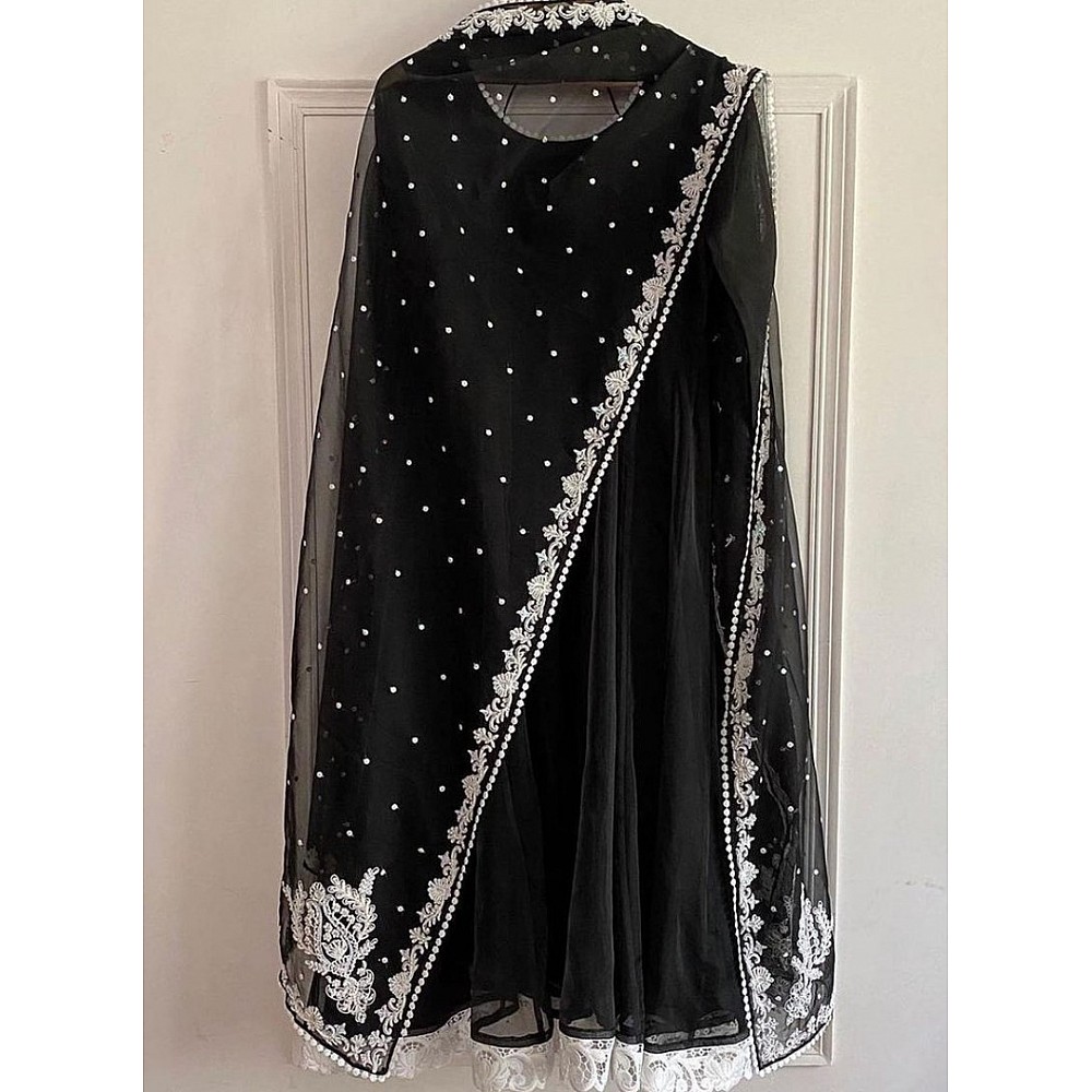 Black heavy georgette lace work  gown with designer dupatta