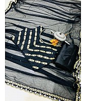 Black net fancy thread work partywear saree