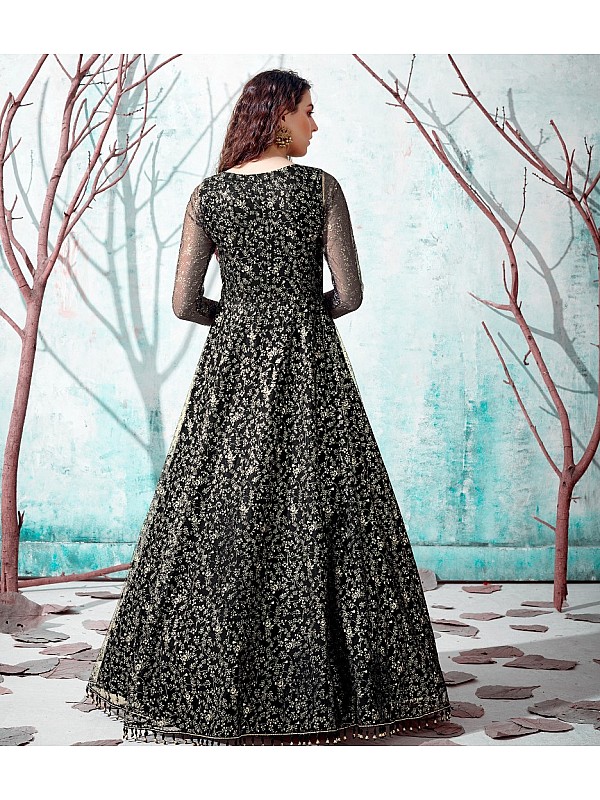 Women Embroidery Black Long Gown Pant Duppatta set – mahezon