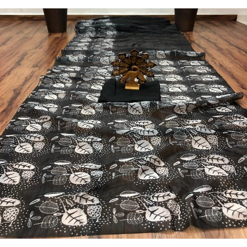 Black organza digital printed saree